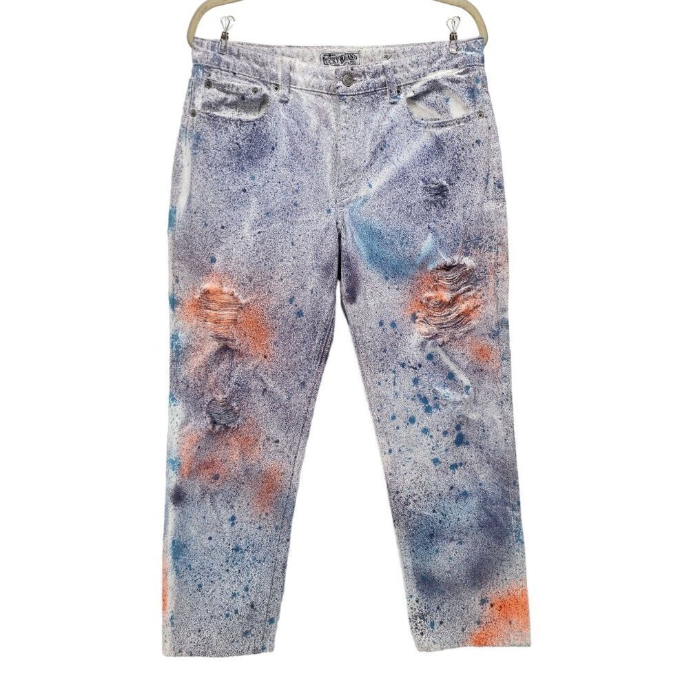 Lucky Brand Sienna Slim Boyfriend Cone Denim Spray Paint Jeans Womens 10/30